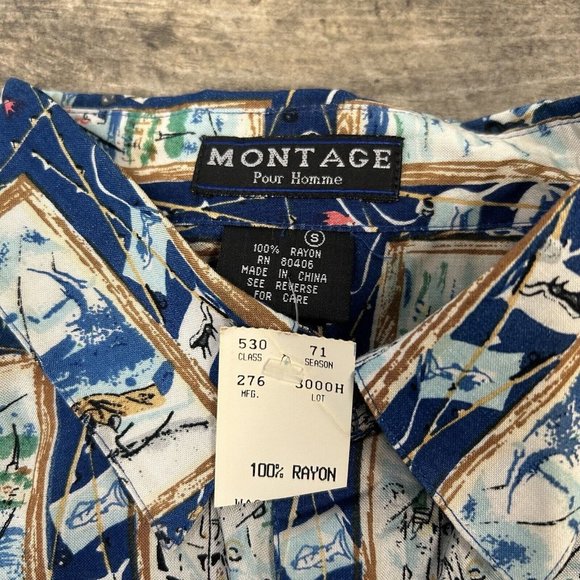 Vintage MONTAGE Pour Homme Button Front Shirt All Over Print Men Size Small NWT - Picture 4 of 7